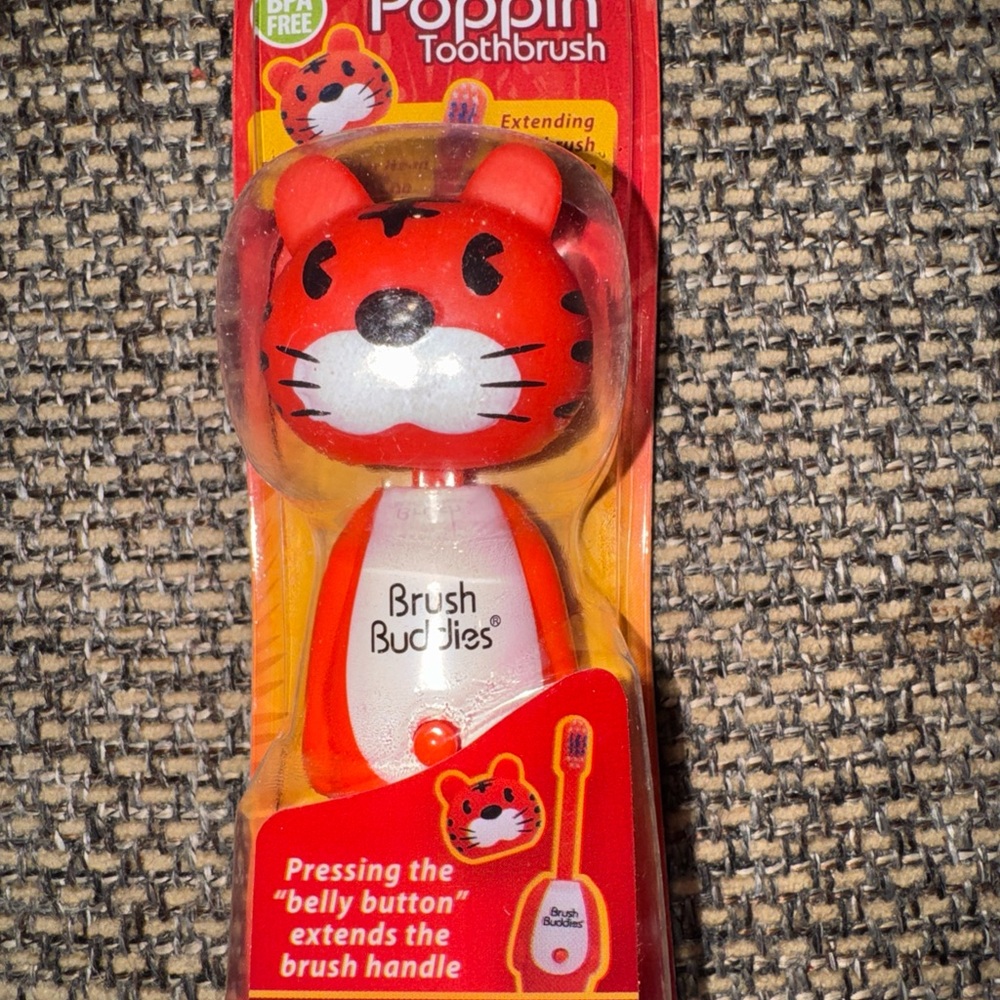 Brush Buddies Poppin Toothbrush - Red/White Toothy Toby Tiger